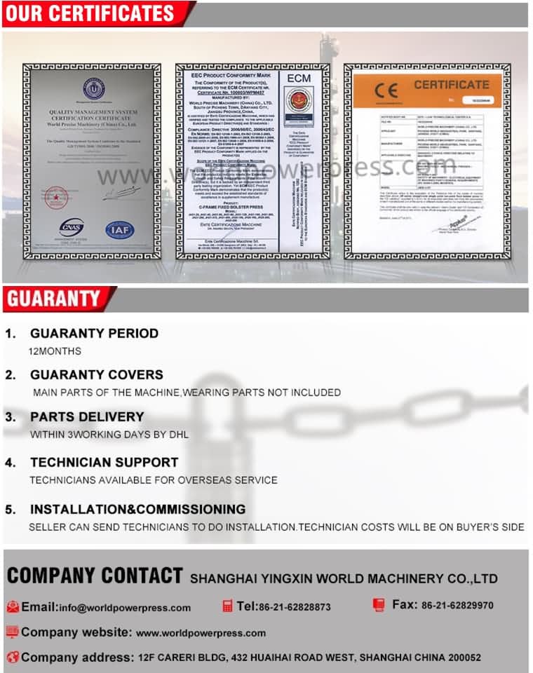 certificado de m&aacute;quina de prensa